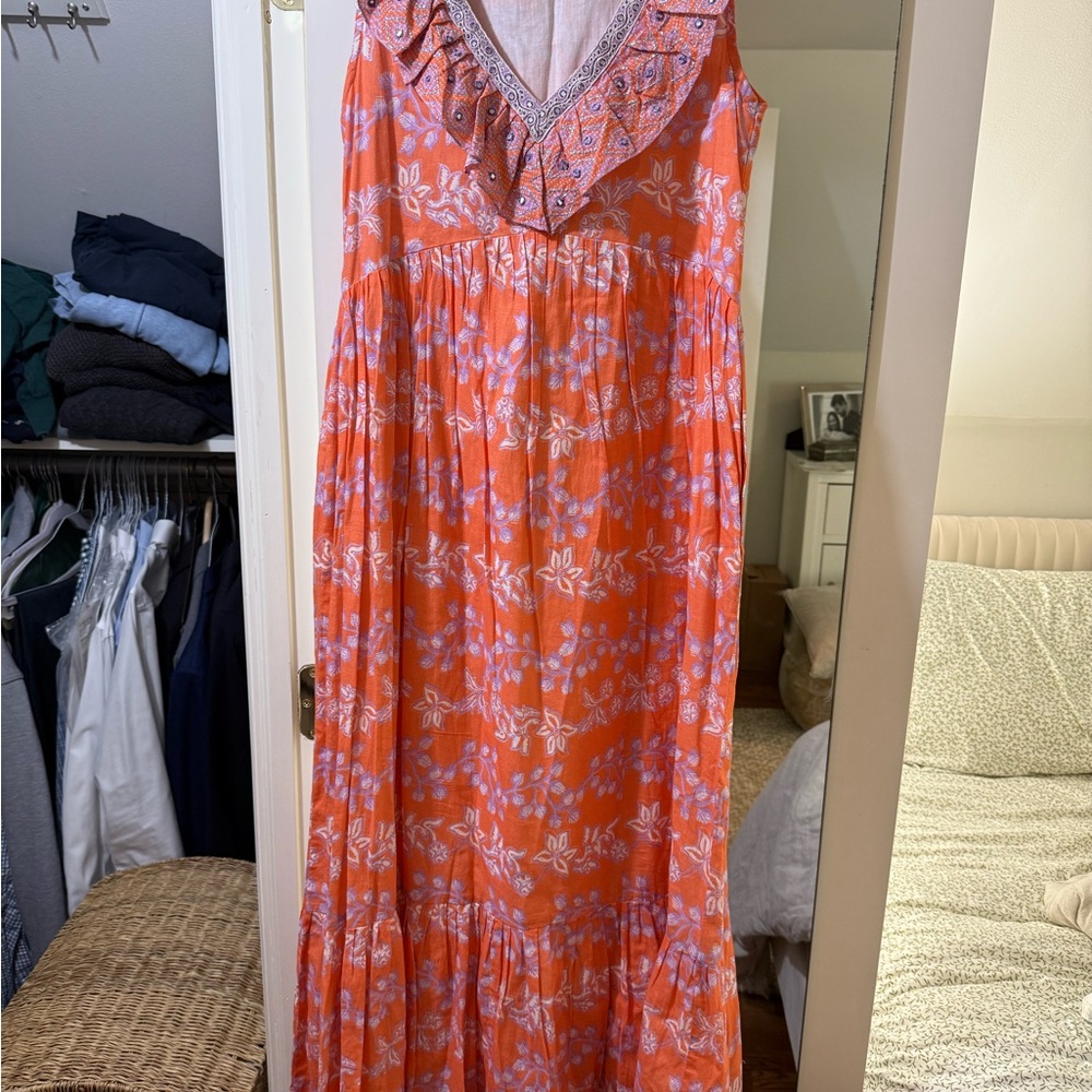 Bella Tu Embroidered Orange Maxi Dress